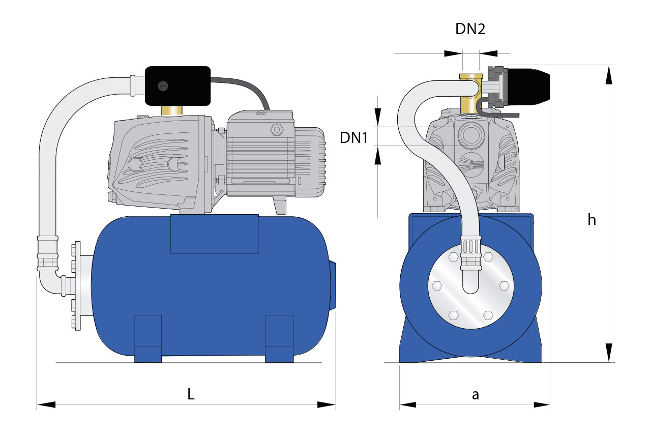 PEDROLLO Hauswasserwerke EVOBOOST 24 - 60 - 100 - Abmessungen