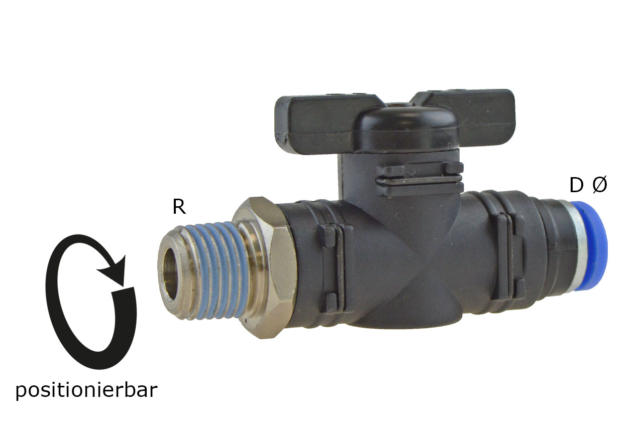 Absperrhahn mit Außengewinde und Steckanschluss, Standard