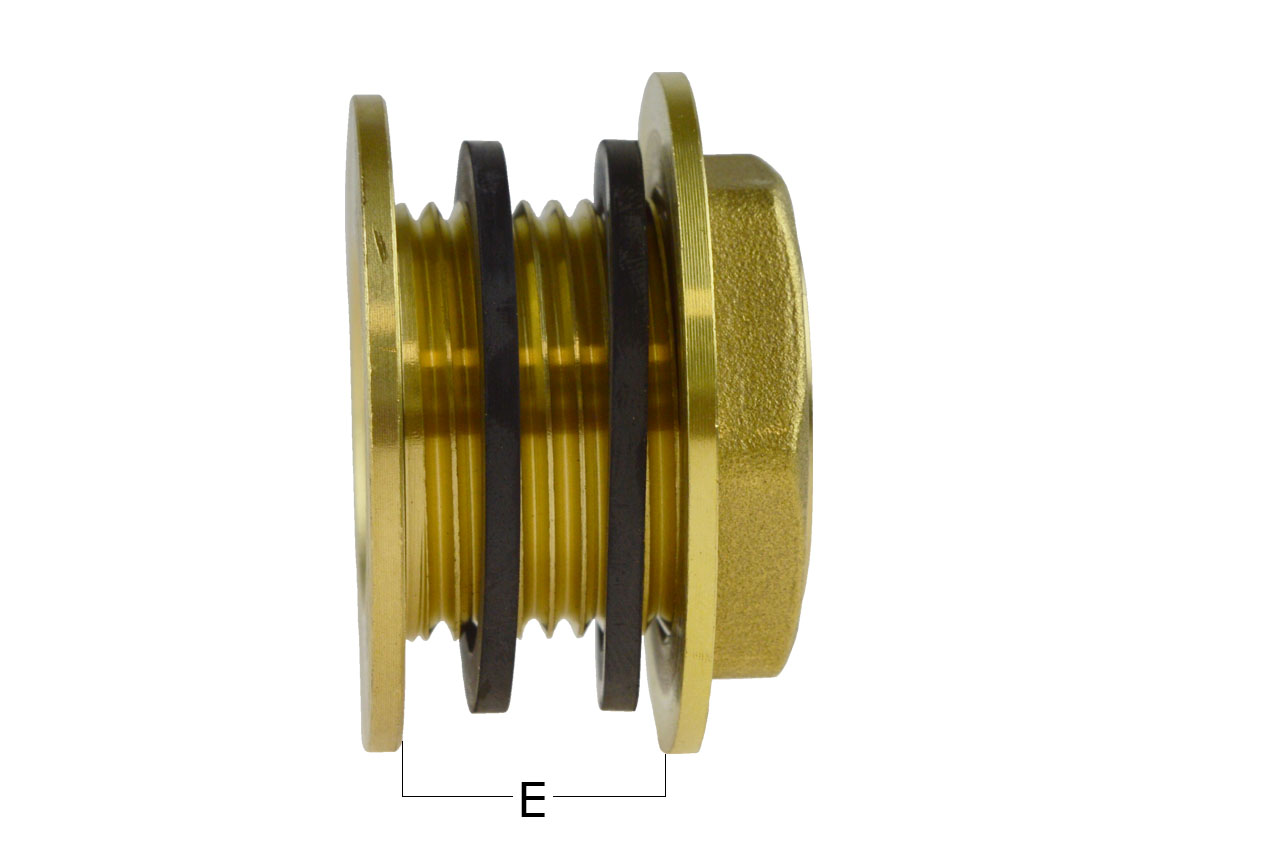 Tankdurchführung / Schottverschraubung aus Messing mit Doppeldichtung maximal aufgedreht