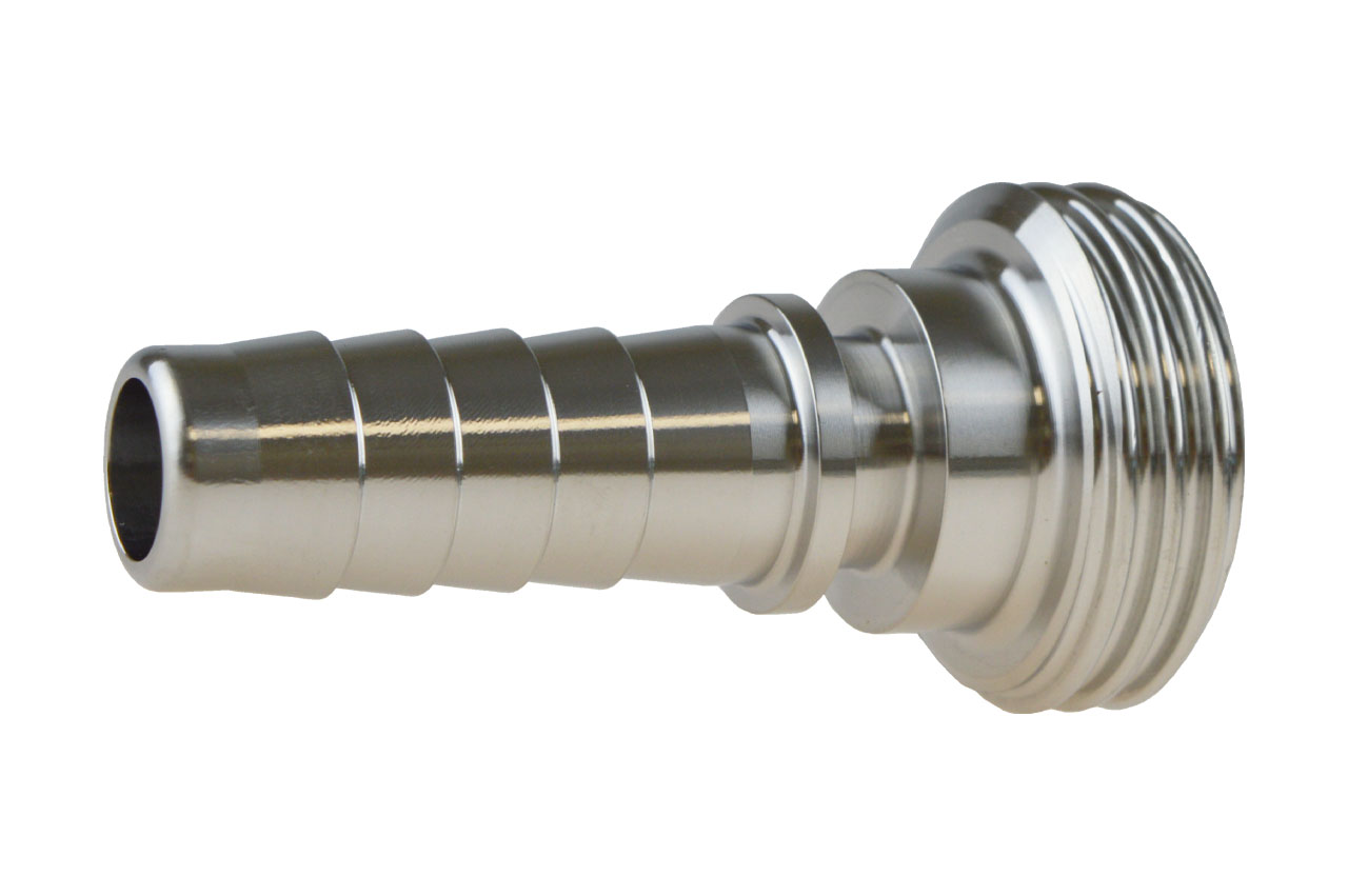 Gewindestutzen mit Rillenstutzen und Sicherungsbund für Dampfschlauch aus Edelstahl