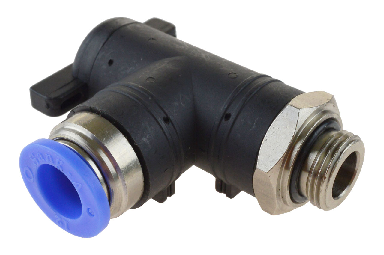 Winkel-Absperrhahn mit zylindrischem Außengewinde und Steckanschluss, Standard