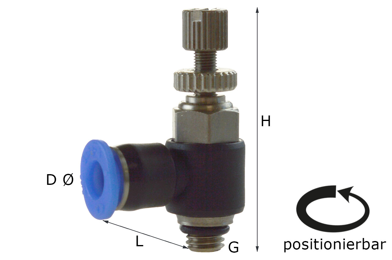Winkel-Drosselrückschlagventil mit Außengewinde, Mini