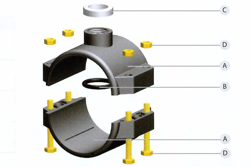 Anbohrschelle mit Innengewinde, verstärkt, PP - Explosionszeichnung