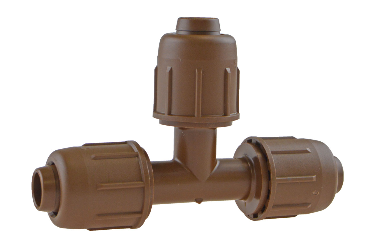 PE-Rohr T-Verschraubung mit Schnellverschluss, PN 4, braun