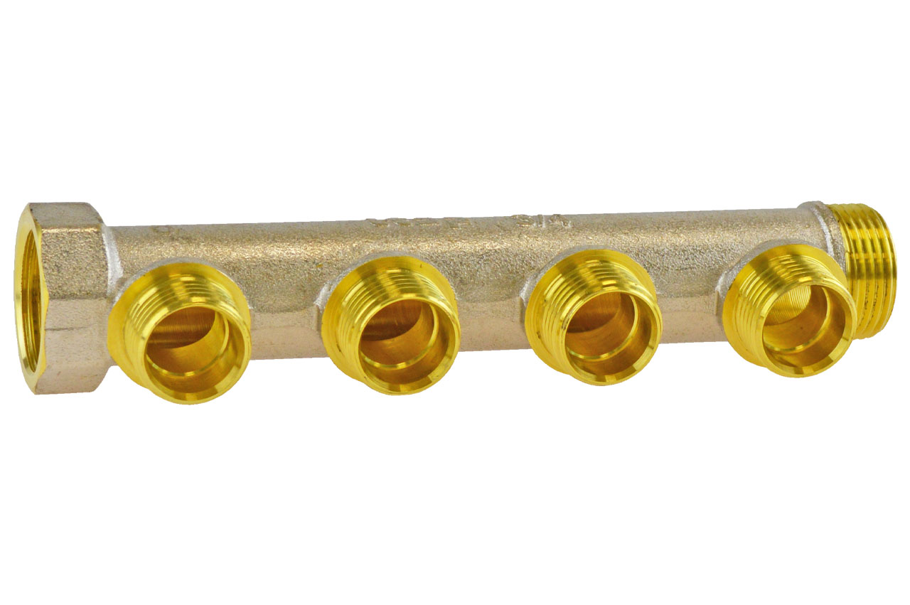 Verteilerrohr mit Innen- und Außengewinde, PN 10, Messing