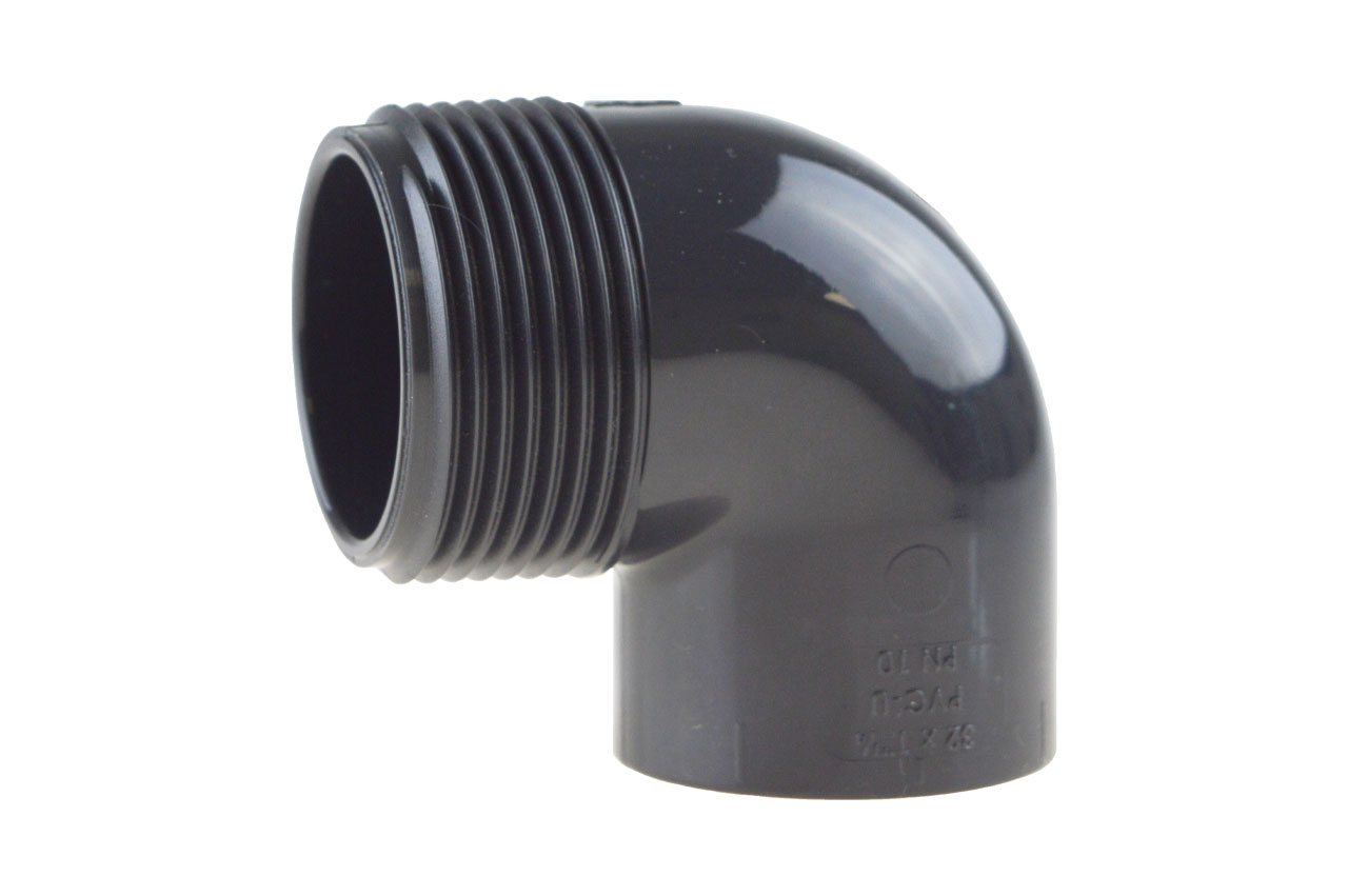 Winkel 90° mit Klebemuffe und Außengewinde, PVC-U