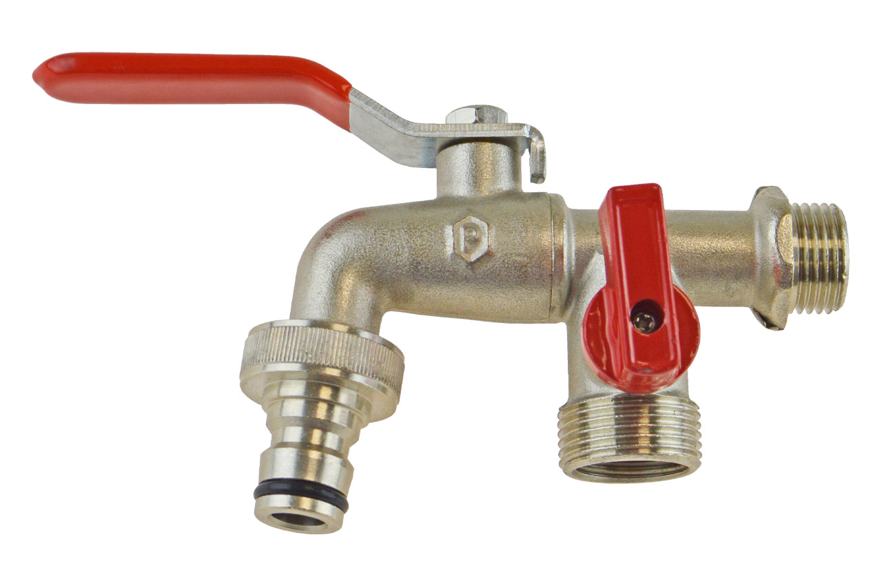 Kugelauslaufhahn 2-fach mit Außengewinde, Messing