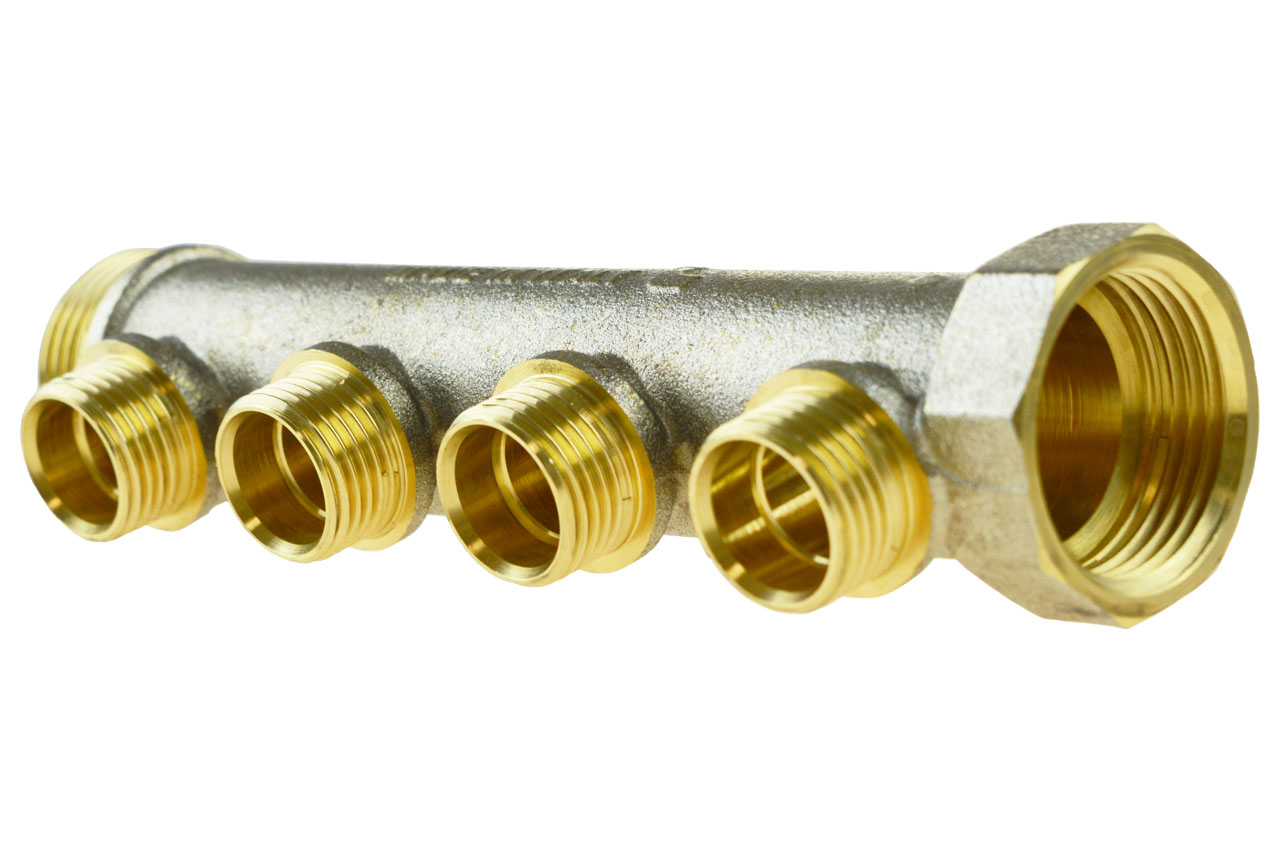 Verteilerrohr mit Außen- und Innengewinde, PN 10, Messing