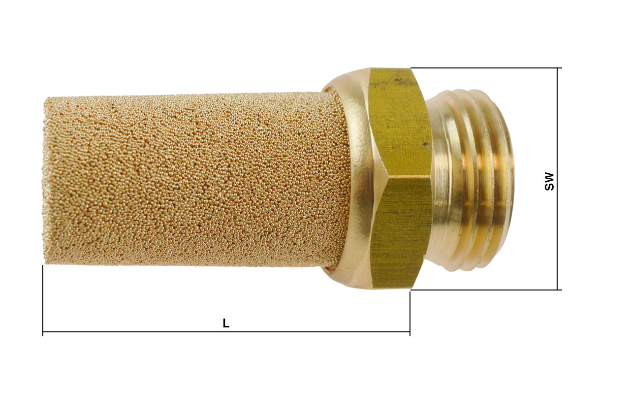 Schalldämpfer aus Sinterbronze mit Messinggewinde