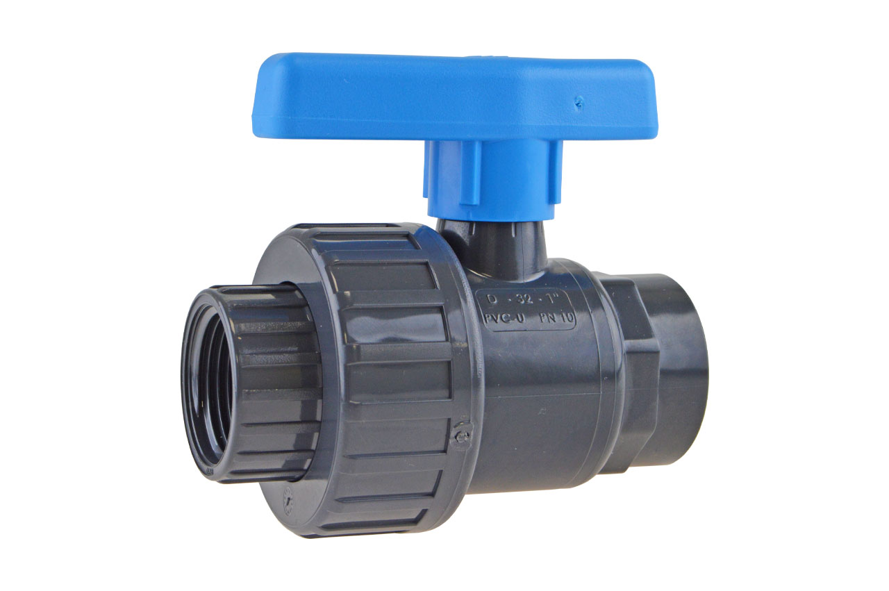 Kugelhahn Innengewinde mit Überwurfmutter (einseitig), PVC-U