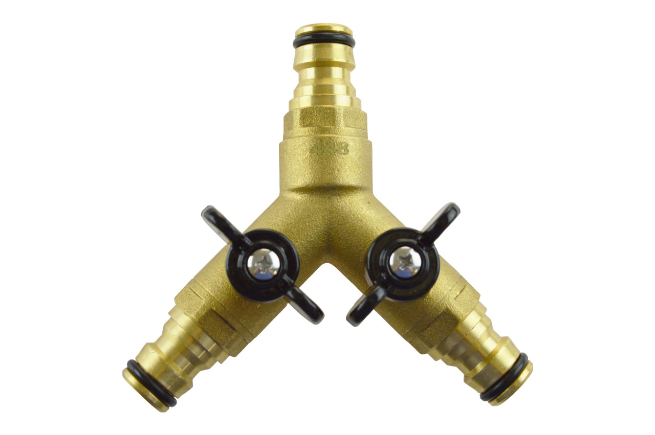 Y-Stück / 3-Wege-Verteiler absperrbar, Messing