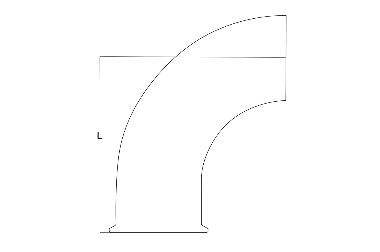 Clampbogen 90° mit Clamp Kupplung auf Anschweißende, Edelstahl, DIN 32676 als Grafik