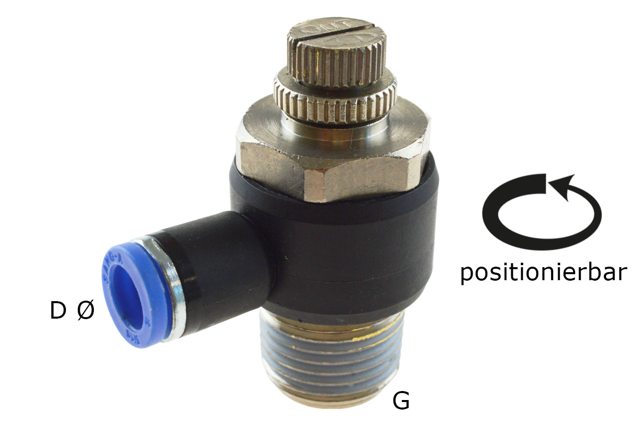 Winkel-Drosselrückschlagventil mit Außengewinde und Steckanschluss, Standard