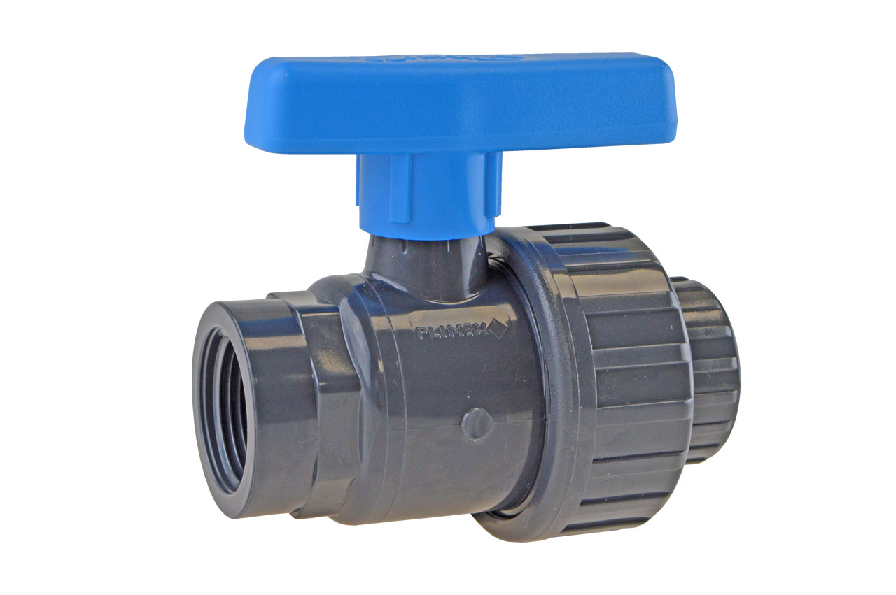 Kugelhahn mit Innengewinde und Überwurfmutter (einseitig), PVC-U