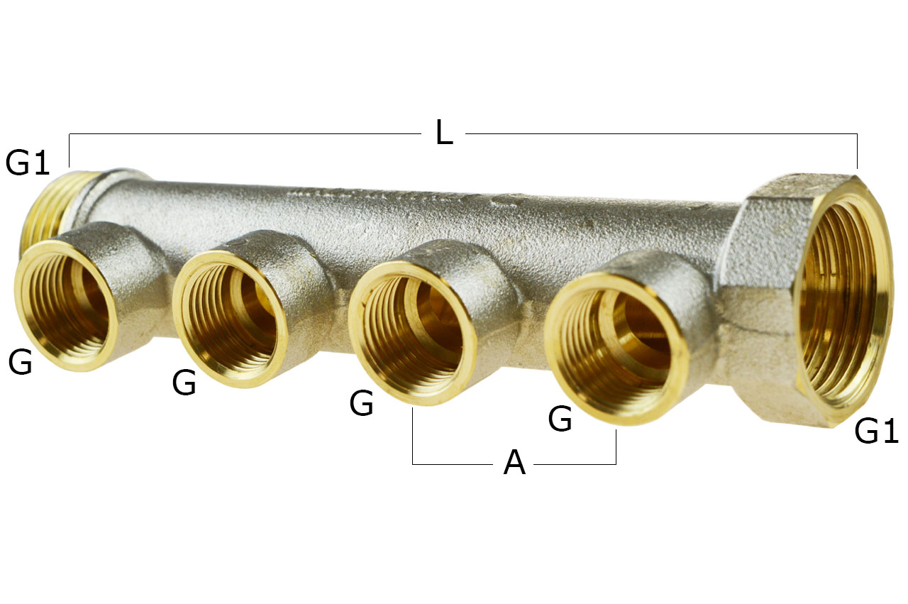 Verteilerrohr mit Außen- und Innengewinde, PN 10, Messing Verteilerrohr mit Außen- und Innengewinde, PN 10, Messing