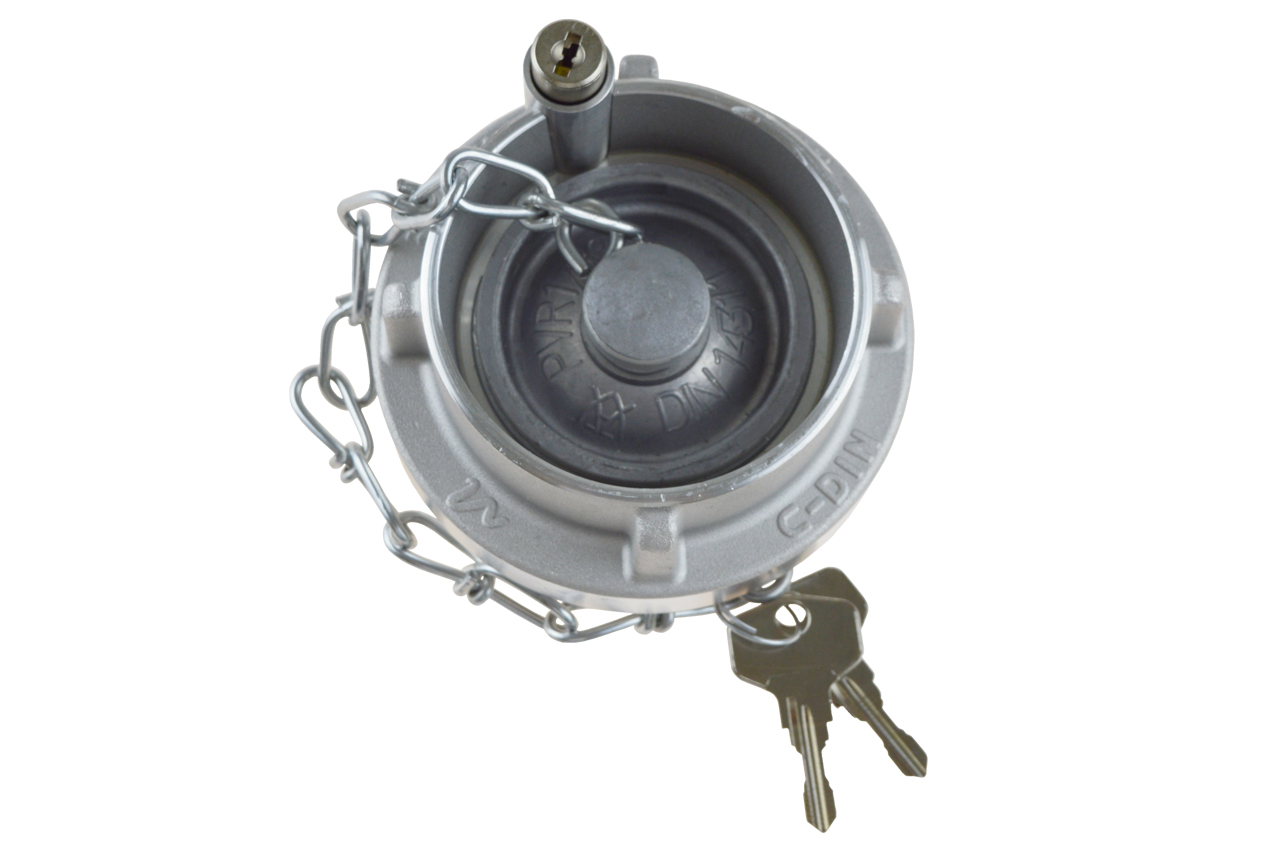 Blindkupplung mit Kette und Schloss, System Storz, Aluminium geschmiedet