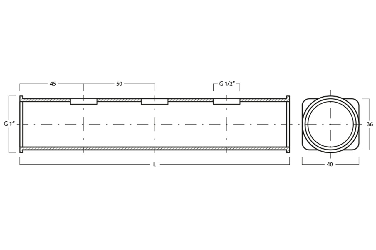 Verteilerleiste mit Innengewinde, einseitig, Edelstahl - Grafik