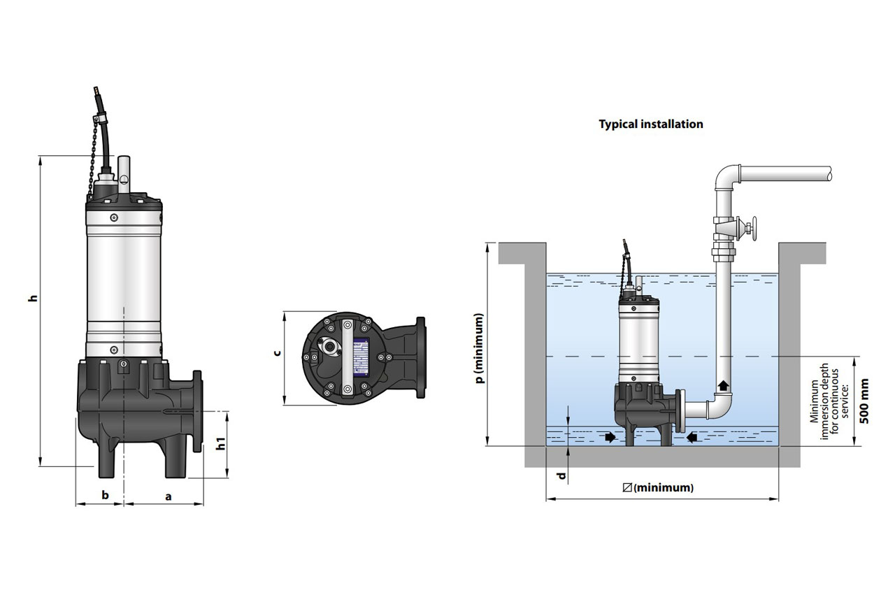 PEDROLLO Tauchmotorpumpe BC - Abmessungen und Installation