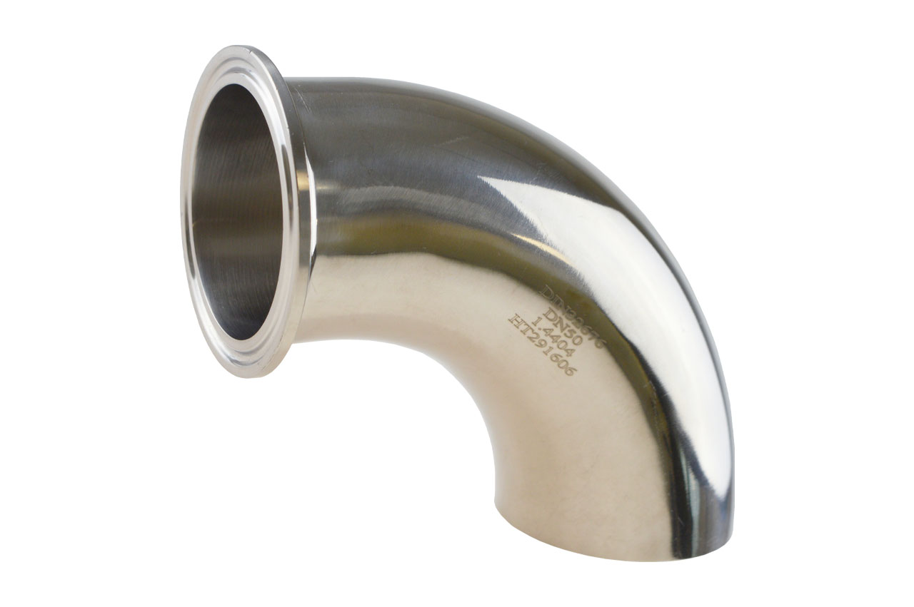 Clampbogen 90° mit Clamp Kupplung auf Anschweißende, Edelstahl, DIN 32676