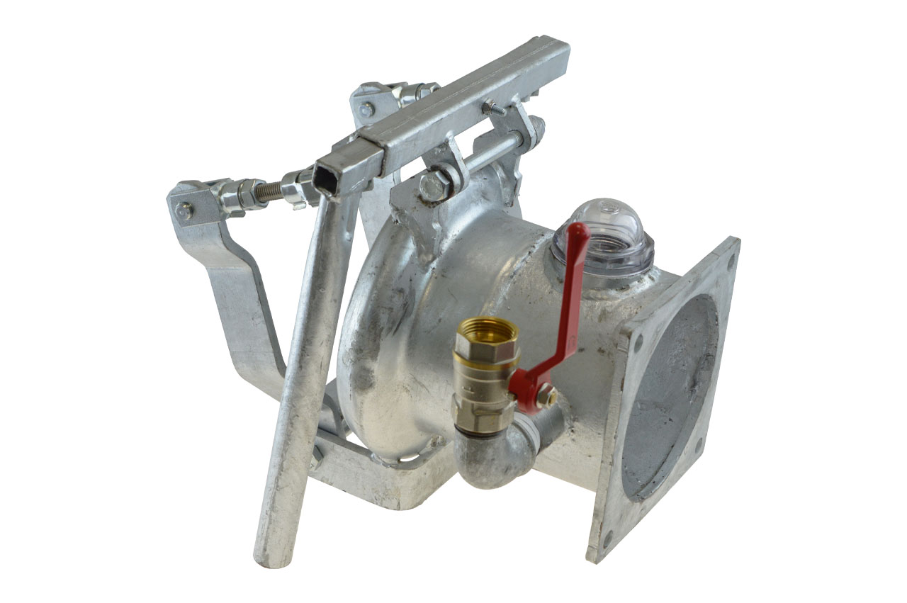 Schnellkuppler mit Flansch, verzinkt mit Entlüftungshahn (1") und Schauglas, System Perrot.